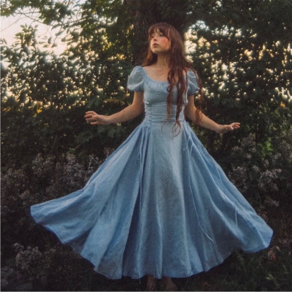 Linennaive YLANG 18 Cinderella Linen Dress Blue Size Small
